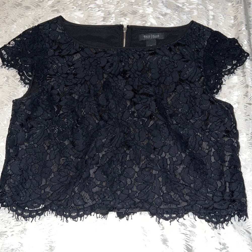 White House Black Market Lace Cap Sleeve Short Top